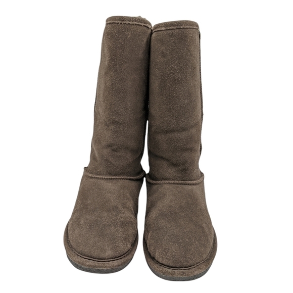 Bearpaw Women's 7 Suede Winter Boots Tall Bootie Sheepskin Lined Chocolate Brown - Picture 2 of 12